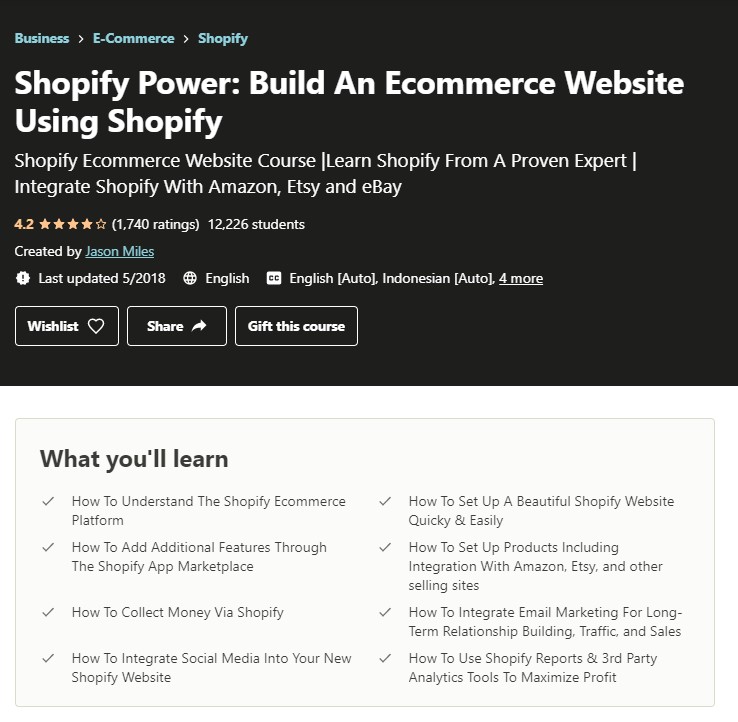 shopify ecommerce course beginner