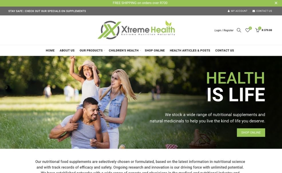 Xtreme Health Shopify store